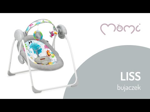 MoMi LISS otroški gugalnik / zibelka, 5 hitrosti, časovnik, 8 melodij, 5-točkovni pas, eleganten, funkcionalen, siv