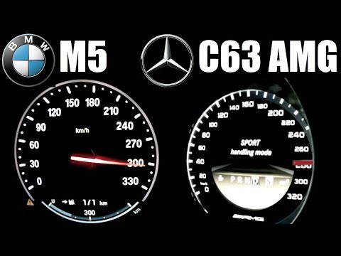 Mercedes C63 AMG (481hp) vs BMW M5 (560hp) - Acceleration 0-300 km