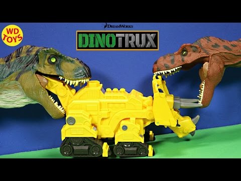 New Dinotrux Sounds & Phrases Dozer Dinosaur Trucks Vs Jurassic World Trex Unboxing - WD Toys