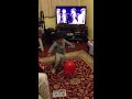Baby footballer kicking balloon funny