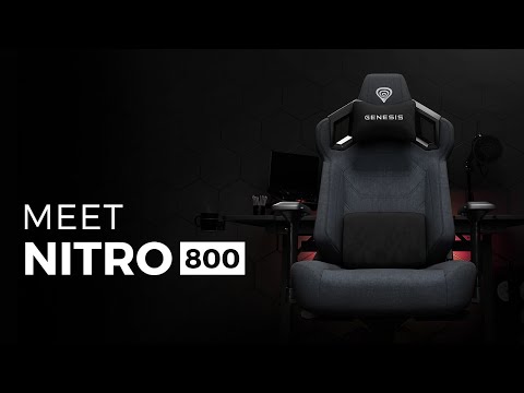 GENESIS NITRO 800 gaming / pisarniški stol, ergonomski, nastavljiva višina / naklon, zibanje, 2x blazina, 4D nasloni za roke, kolesa CareGLide™, tkanina, do 150kg, črno siv
