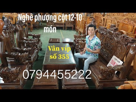 CHI TIẾT bộ nghê phượng cột 12/10 món Mun tuyêth đẹp (số355) /Đồ Gỗ Trâm Anh 0794455222