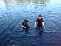 Jasmin and Arlo swimming in freezing water
