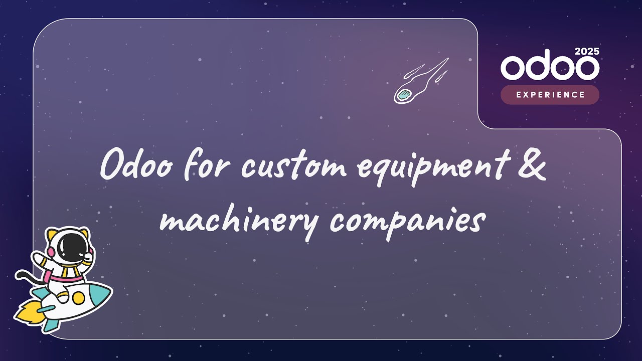 Odoo for custom equipment & machinery companies | 25.09.2025
A comprehensive customer presentation on how companies that build custom machinery can operate fully on Odoo with only the ... Odoo for custom equipment & machinery companies | 25.09.2025
A comprehensive customer presentation on how companies that build custom machinery can operate fully on Odoo with only the ...