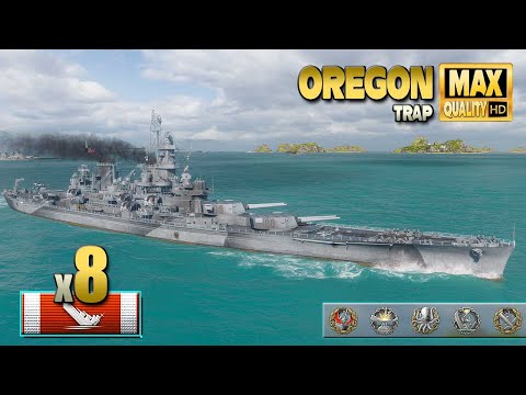 battleship Oregon  8 kills on map Trap   World of Warships