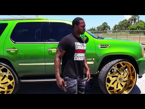 AceWhips.NET- JJ's Candy Green Cadillac Escalade on Gold 34" Amani