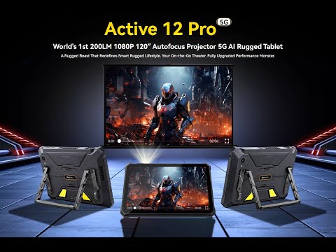 Blackview ACTIVE 12 PRO robusten tablični računalnik / projektor, 11", 3v1 AI, 5G LTE, 16GB+1TB, IPS FHD+, Android, 30000mAh, WIFI 6E, Bluetooth 5.4, Dual SIM, GPS, NFC, stereo zvočniki, +dodatki, črn