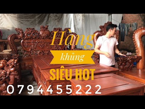 SIÊU KHỦNG Bộ nghê rồng cuốn cột 20-10 món gỗ hương xám ( Số 140)