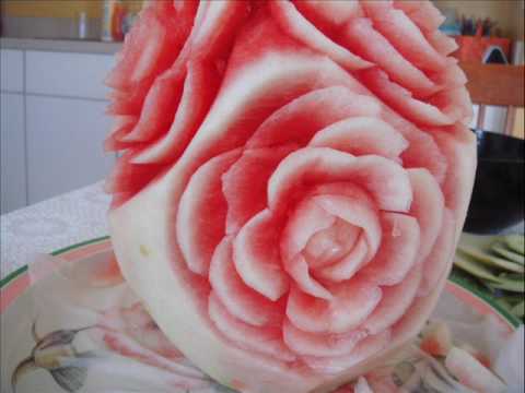 watermelon carving for baby shower. how to carve watermelon into a rose bouquet.