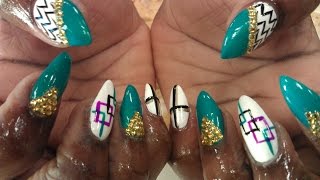 HOW TO STILETTO NAIL DESIGNS GREEN JADE PART 3