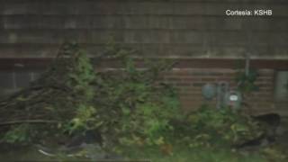 Un hombre estrella su coche en el patio de una casa en el noreste de Kansas City.