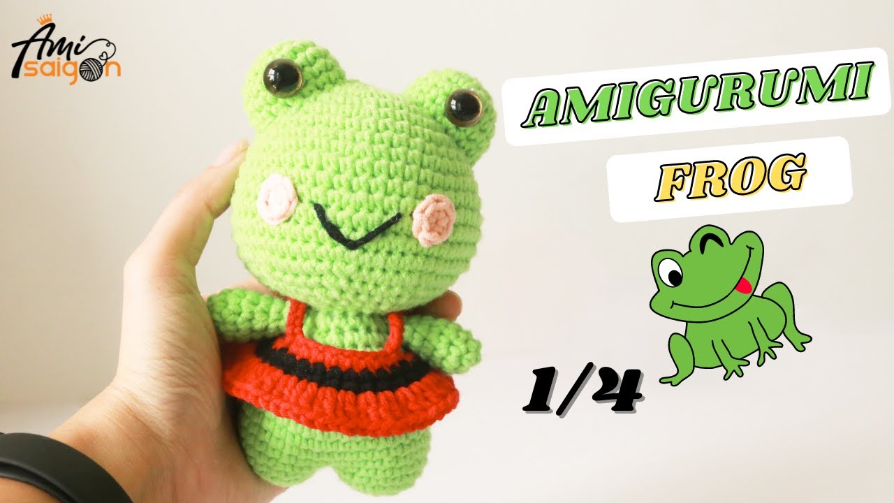Amigurumi happy green frog in dress pattern