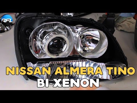 Nissan Almera Tino bi xenon projectors installation with SMD Angel eyes