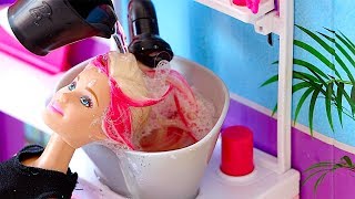 Barbie Doll Hair Style Salon - play baby dolls hair cut, hair wash, hair curl in Barbie salon shop