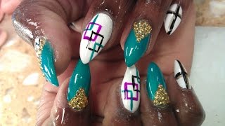 HOW TO STILETTO NAIL DESIGNS GREEN JADE PART 2 shape and file