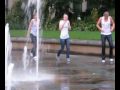 running through the water fountains