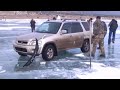 How to pull out car from a frozen lake. Russian style