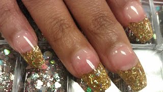 HOW TO COFFIN GOLD GLITTER NAILS PART 2 gold acrylic