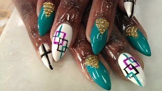 HOW TO STILETTO NAIL DESIGNS GREEN JADE PART 1