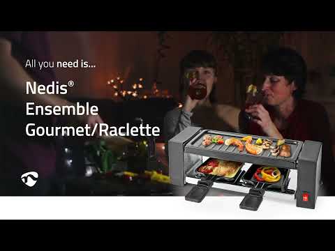 Nedis - APPAREIL A RACLETTE 800W Gourmet / Raclette Grill 6 Personnes 6  Spatules Revêtement antiadhésif Ronde - Raclette, crêpière - Rue du Commerce