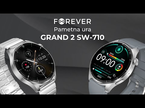 FOREVER GRAND 2 SW-710 pametna ura, 1.45" zaslon, Bluetooth, Android + iOS, klicanje, baterija, aplikacija, IP67, zdravje, analiza spanca, 100+ športnih načinov, 2 paščka, srebrna (Quantum Silver)