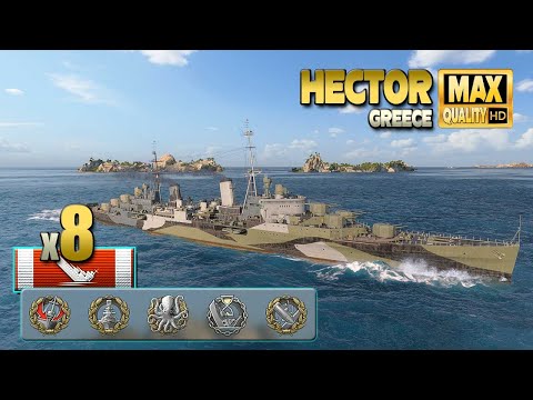 Cruiser Hector  MVP on map Greece   World of Warships