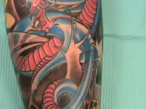 Koi and Dragon leg tattoo