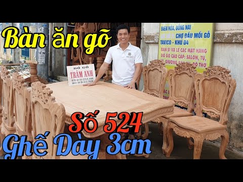 Đẳng Cấp bộ bàn ăn gõ đỏ 8 ghế luy mặt dày 3cm cực đẹp|Đồ Gỗ Trâm Anh|Số 524