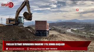 Sinop-Samsun yolunda yıkılan istinat duvarının onarımı 1 yıl sonra başladı