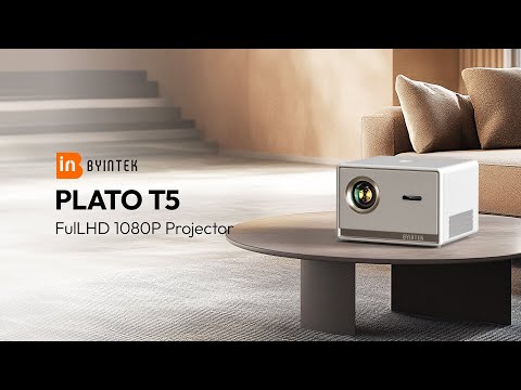 BYINTEK PLATO T5 prenosni LED projektor, Android, WIFI 6, Bluetooth, 1000 ANSI lumnov, STEREO zvočniki, samodejni fokus, deljenje zaslona, max 4K UHD, USB / HDMI / AUX / RJ-45, +daljinec, bel