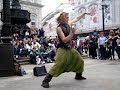 Best ! !! Street performer with glass orb, on Wedding day of Prince William, Piccadilly Circus