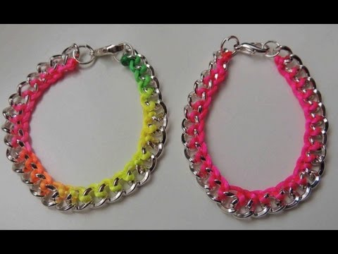 Como Fazer Pulseira com Corrente e Cores Fluor elastico