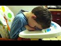 Very funny baby eating and falling asleep