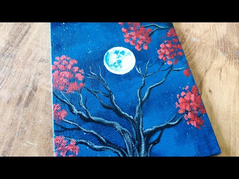 Full Moonlight Cherry blossom Painting/ Moonlight Night Painting/ Acrylic Painting/