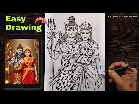 Lord Shiva and Parvati Drawing Tutorialb| Shivratri Special Drawing | Shiv sati drawing |god drawing