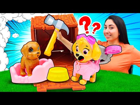 Construyendo una casa para un cachorro. ¡Aventuras con juguetes en la Guardería Infantil!