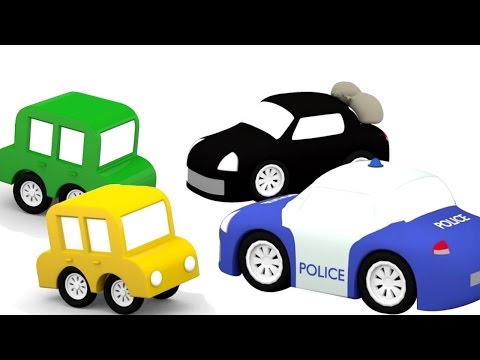 4 coches coloreados. Un criminal en la carretera. Dibujos animados de coches para niños en español.