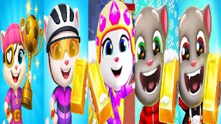Talking Tom Gold Run Christmas VS Halloween Pirate Angela VS Cyclist Gymnast  Santa Tom ZOMBIE BEN