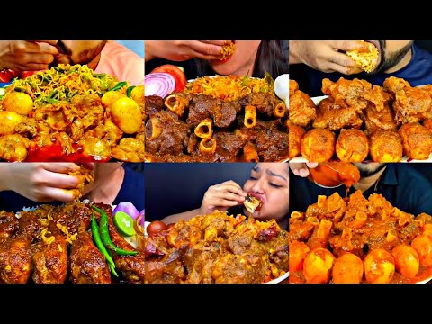 ASMR EATING SPICY MUTTON CURRY, CHICKEN CURRY, BIRYANI | BEST INDIAN FOOD MUKBANG |Foodie India|