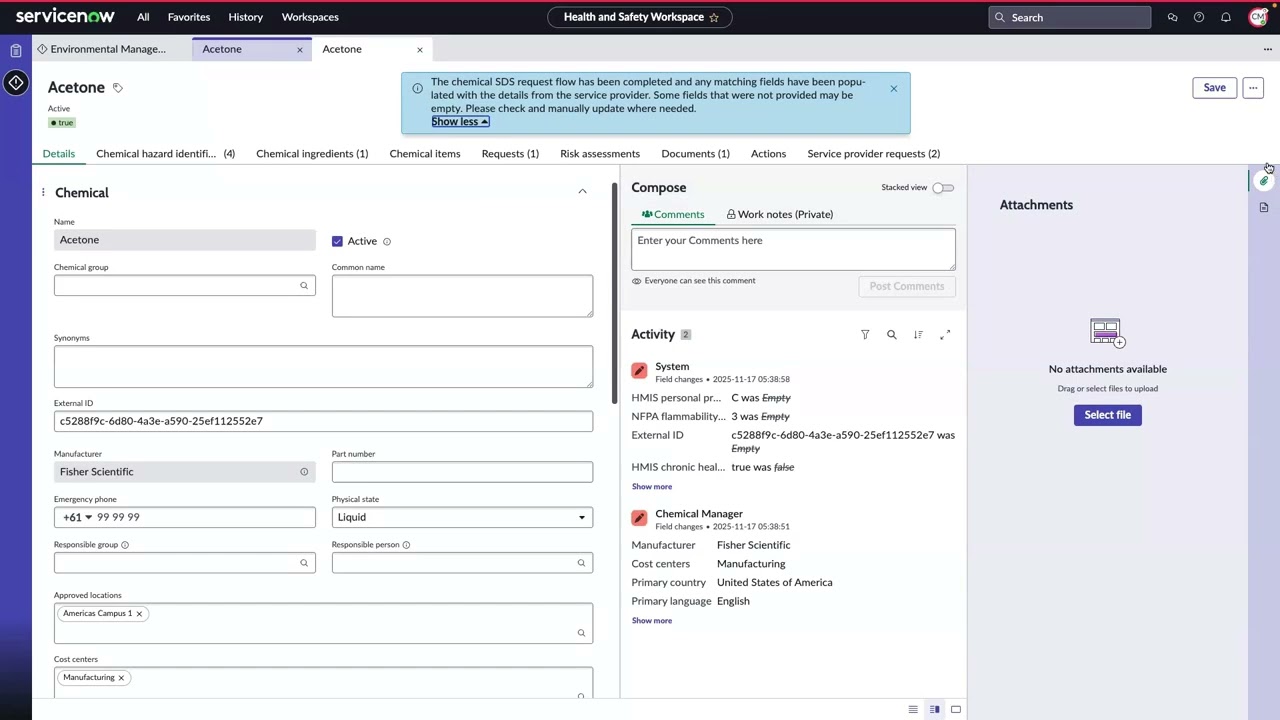 Health and Safety Chemical Management Demo