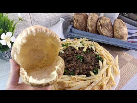 خبز البالون بأسهل وابسط طريقة فارغ  من الداخل مع شاورما لحم بتتبيلة خطيرة🔥 من اروع مايكون 💯👌#اكسبلور