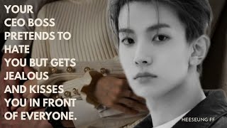 Your CEO boss pretends to hate you but gets jealous and kisses you in front of everyone.