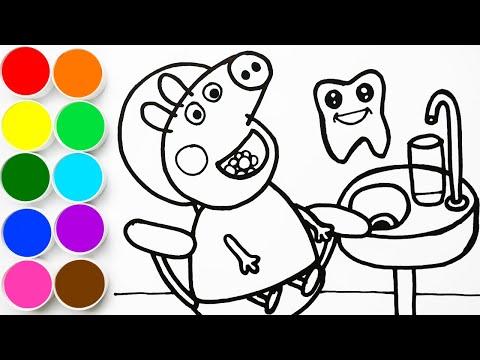 Como Dibujar y Pintar Peppa Pig en el  Dentista - Dibujando Para Niños - Learn Colors - FunKeep Art