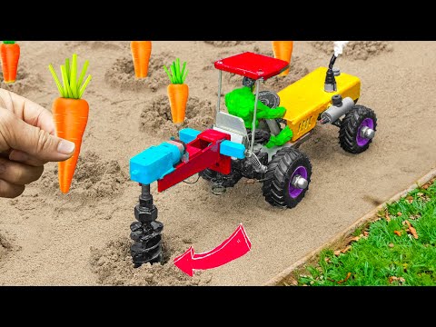 diy tractor making hole digger machine for carrot planting science project | ‪@sanocreator‬