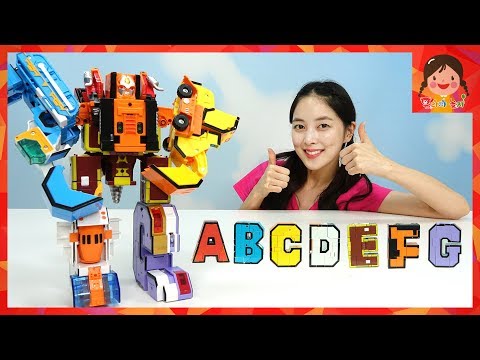 알파벳 합체 변신 로봇 A~G 중장비 탱크 포크레인 불도저 레미콘 지게차 기중기 장난감 키즈 유아 abc 영어 동영상 학습 공부 [유라]
