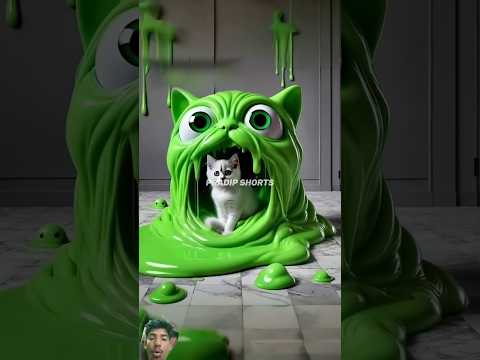 Slime monster attached on a cute cat🙀#cat #catlover #cartoon #shorts #viralvideo #trending#ytshorts