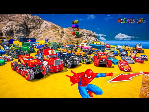 Disney Pixar Cars Lightning McQueen Miguel Camino Miss Fritter Mack Hauler | 8x8 Monster Truck ASMR