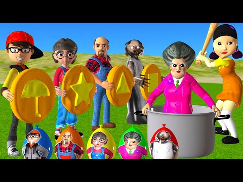 Scary Teacher 3D vs Squid Game Slide Pot Balloon Mask vs Honeycomb Candy Shapes 5 Times Challenge