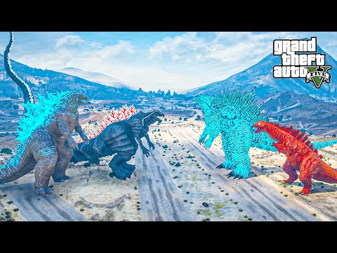 GTA 5 Mods - Atomic Godzilla 2024 & Godzilla Ultima vs Godzilla Titan & Shin Godzilla