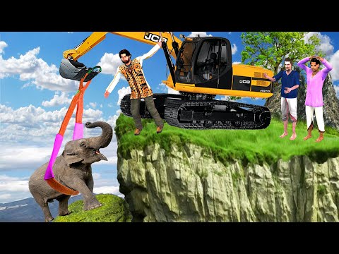 Elephant Rescue Successful Lifted by JCB Rescue on Hills Hindi Kahaniya Moral Stories Comedy Video